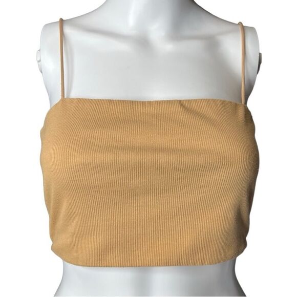 SHEIN Ribbed Casual Cropped Tank Top Tan Size Medium - Picture 1 of 3